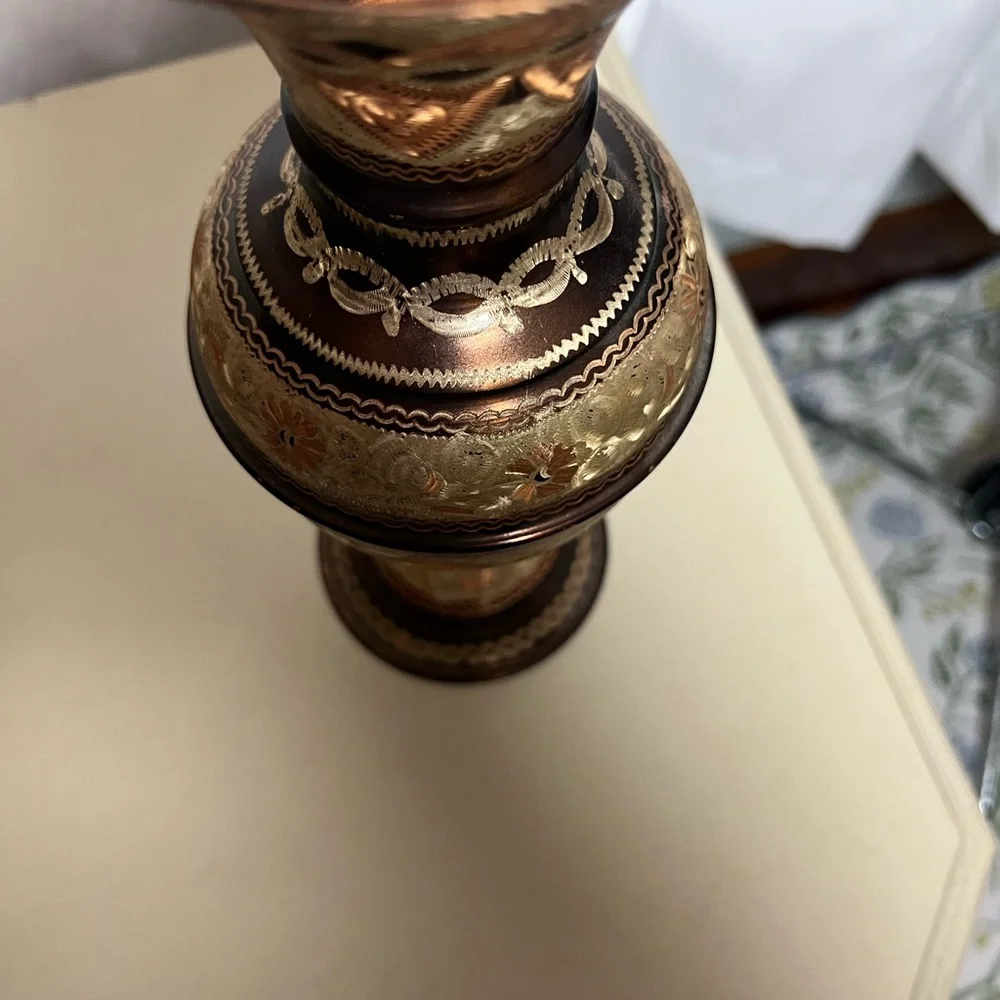 Vintage Ornate Engraved Cooper Vase